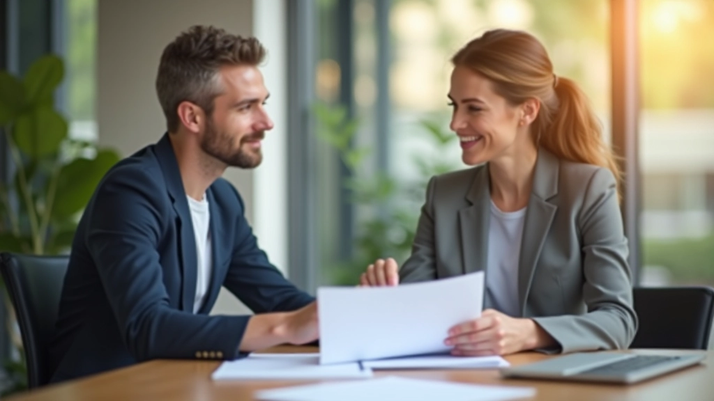 Finanzberater erläutert einem Arbeitnehmer die Möglichkeiten von VL-Verträgen