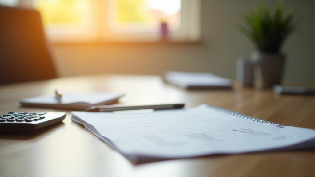 Finanzielle Planung mit Notizbuch und Taschenrechner auf einem Schreibtisch