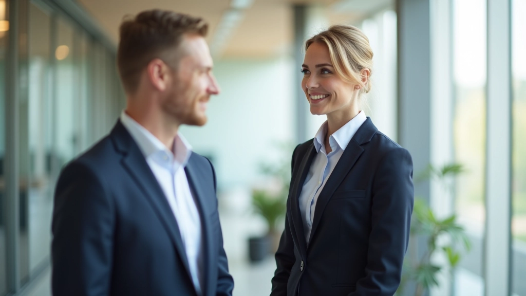 Zwei Arbeitskollegen führen ein freundliches Gespräch in einem modernen Büro